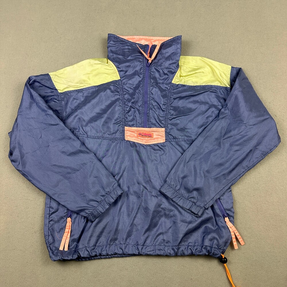 Vintage Columbia Jacket Men Small Blue Neon Colorblock Radial Sleeve Anorak 90s